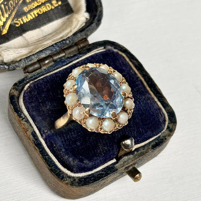 Vintage Topaz & Pearl Cluster Ring
