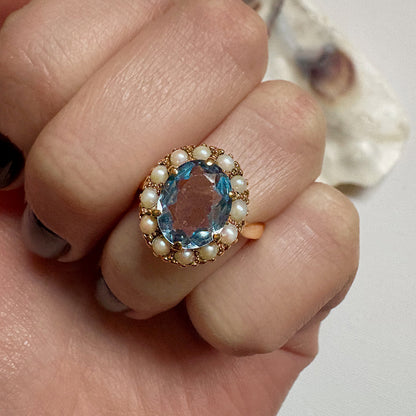 Vintage Topaz & Pearl Cluster Ring