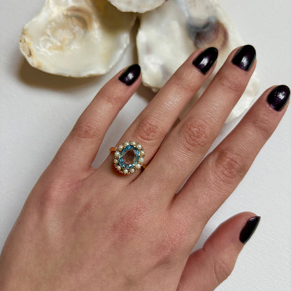 Vintage Topaz & Pearl Cluster Ring