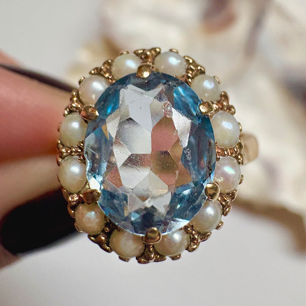 Vintage Topaz & Pearl Cluster Ring
