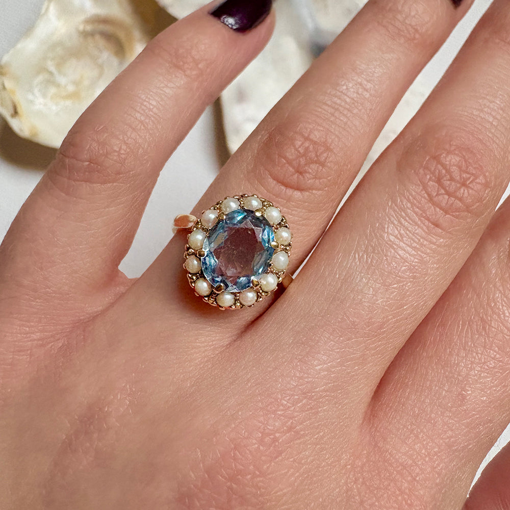 Vintage Topaz & Pearl Cluster Ring