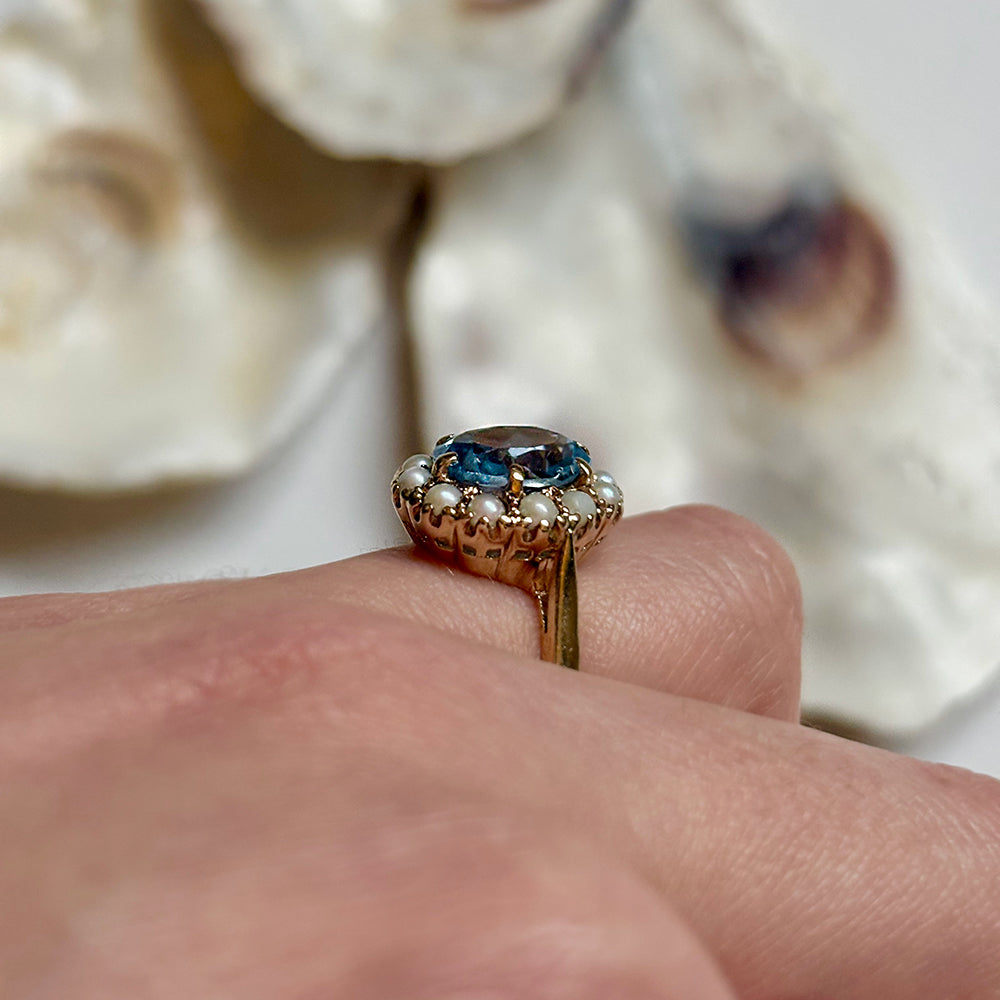 Vintage Topaz & Pearl Cluster Ring