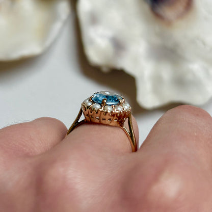Vintage Topaz & Pearl Cluster Ring