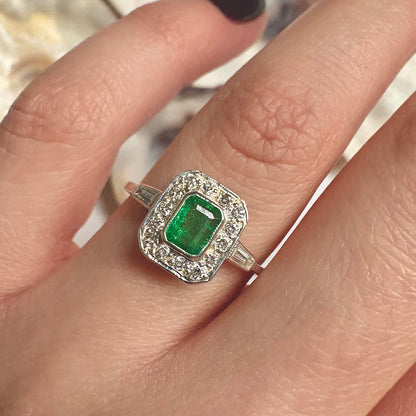 Vintage Emerald & Diamond Cluster Ring