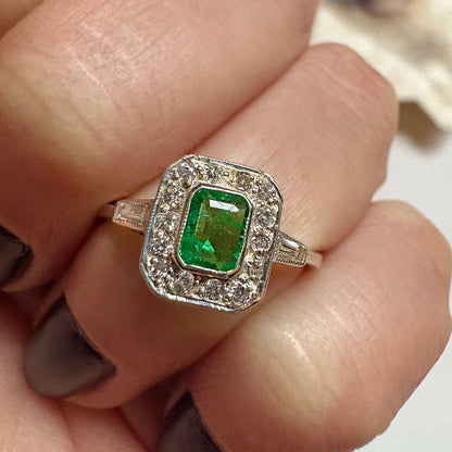 Vintage Emerald & Diamond Cluster Ring