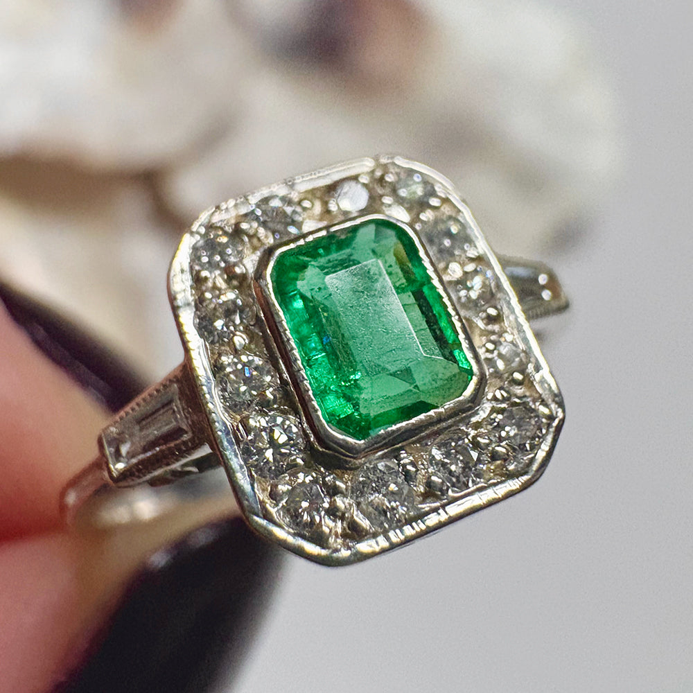 Vintage Emerald & Diamond Cluster Ring