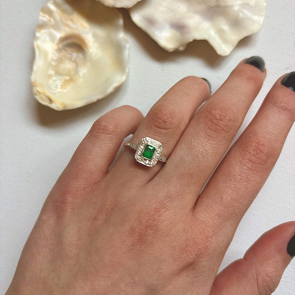 Vintage Emerald & Diamond Cluster Ring