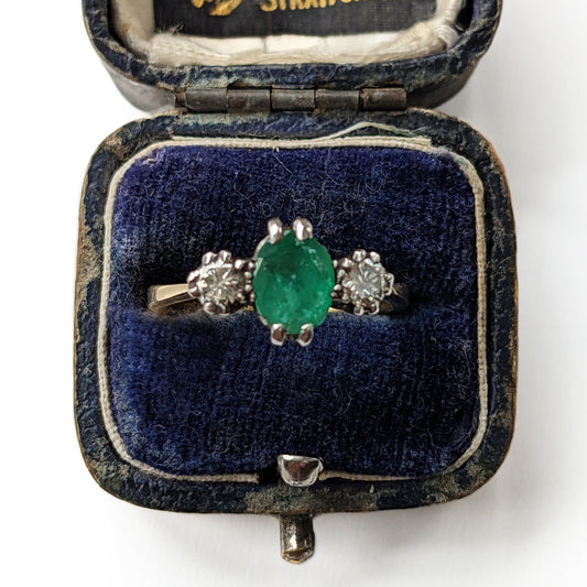 Vintage Emerald & Diamond Trilogy Ring - DEPOSIT