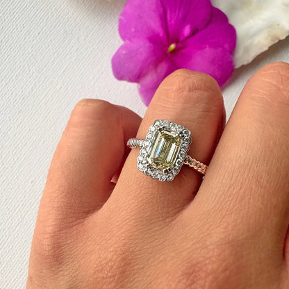 2009 Platinum 2.5ct Emerald Cut Diamond Halo Ring