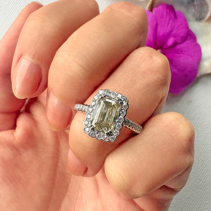 2009 Platinum 2.5ct Emerald Cut Diamond Halo Ring
