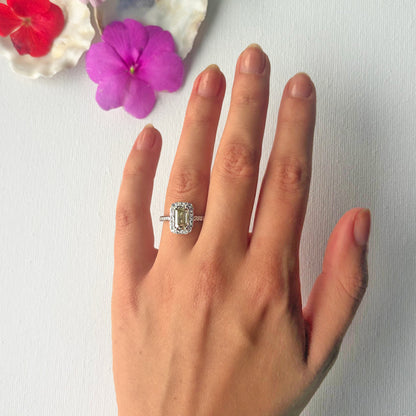 2009 Platinum 2.5ct Emerald Cut Diamond Halo Ring