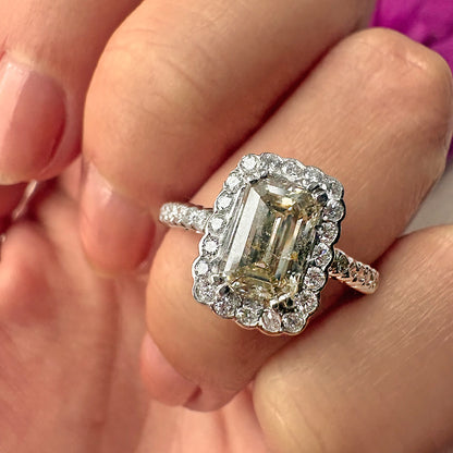 2009 Platinum 2.5ct Emerald Cut Diamond Halo Ring