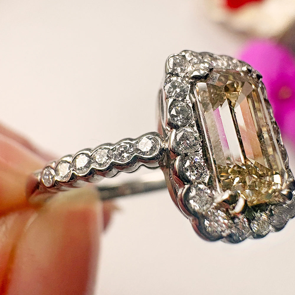 2009 Platinum 2.5ct Emerald Cut Diamond Halo Ring