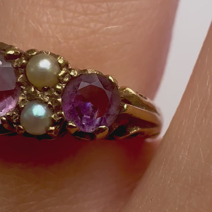 Vintage Amethyst & Pearl Seven Stone Ring