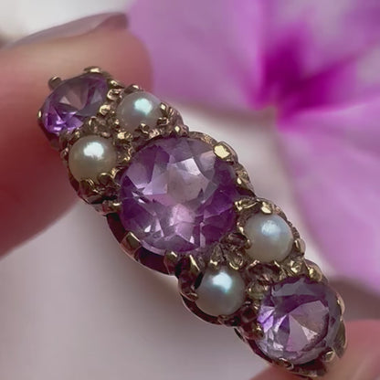 Vintage Amethyst & Pearl Seven Stone Ring