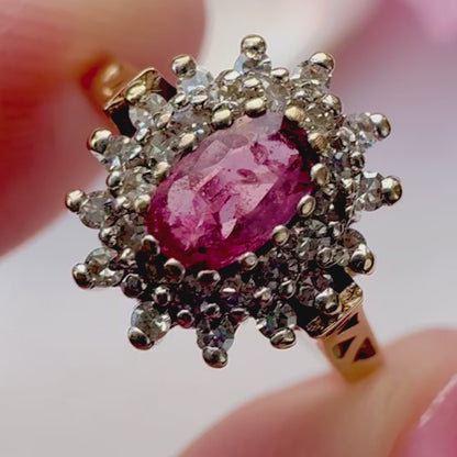 1988 Vintage Ruby & Diamond Cluster Ring
