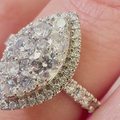 Vintage 18ct White Gold 0.95ct Diamond Marquise Cluster Ring