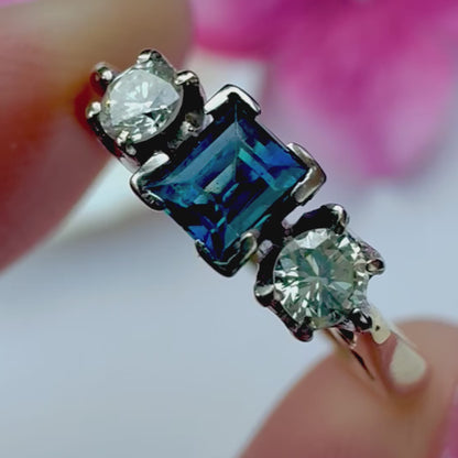 1976 Vintage Sapphire & Diamond Trilogy Ring