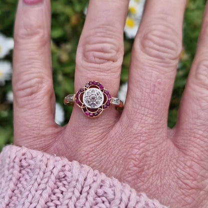 Vintage Ruby & Diamond Floral Cluster Ring