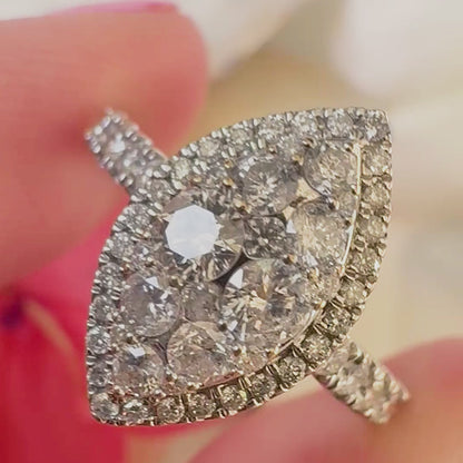 Vintage 18ct White Gold 0.95ct Diamond Marquise Cluster Ring