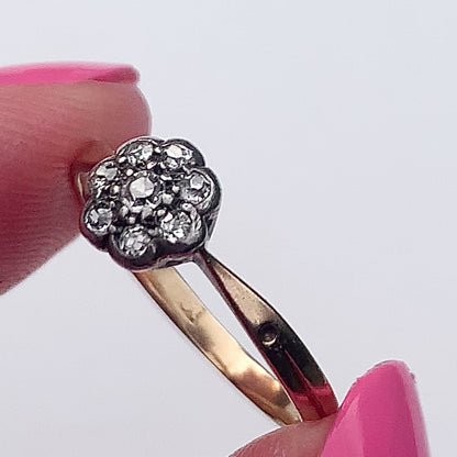 Antique Old European Cut Diamond Daisy Cluster Ring