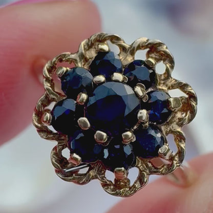 1992 Vintage Sapphire Floral Cluster Ring