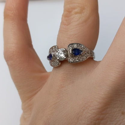 c1980's Vintage Sapphire & Diamond Bow Ring