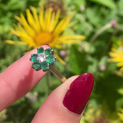 1971 Vintage Emerald & Diamond Floral Cluster Ring