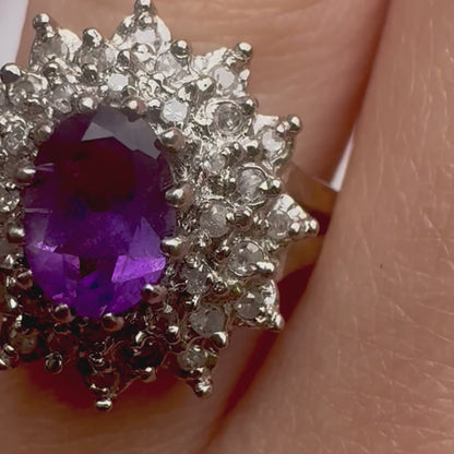Vintage Amethyst & Diamond Cluster Ring