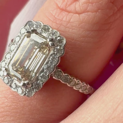 2009 Platinum 2.5ct Emerald Cut Diamond Halo Ring
