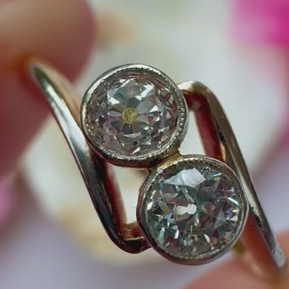 Antique Old European Cut Diamond Toi et Moi Ring