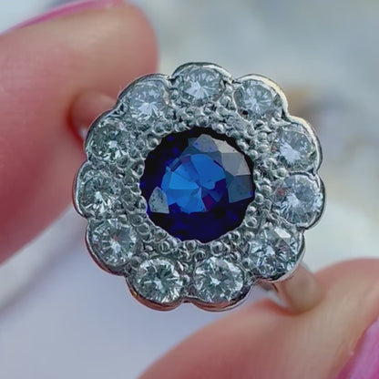 Vintage Art Deco Sapphire & Diamond Cluster