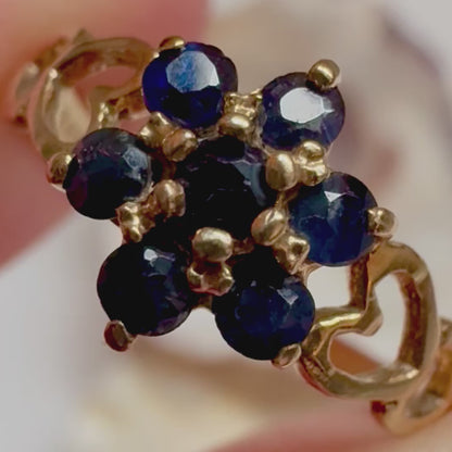 1981 Vintage Sapphire Floral Cluster Ring