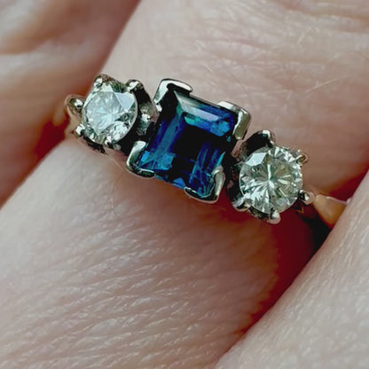 1976 Vintage Sapphire & Diamond Trilogy Ring