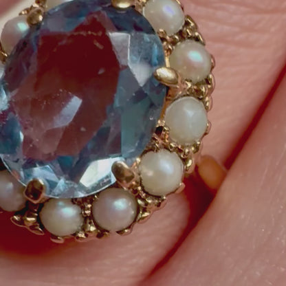 Vintage Topaz & Pearl Cluster Ring
