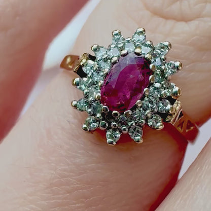 1988 Vintage Ruby & Diamond Cluster Ring