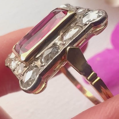 Antique 18ct Yellow Gold Ruby & Rose Cut Diamond Panel Ring