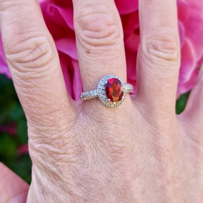 Vintage White Gold Garnet & Diamond Cluster