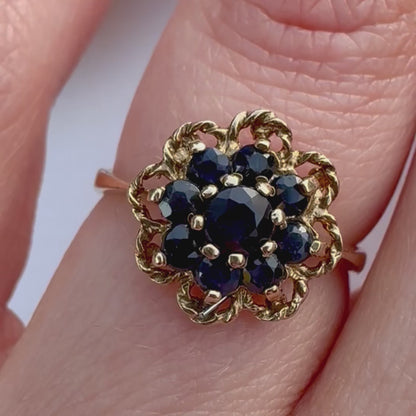 1992 Vintage Sapphire Floral Cluster Ring