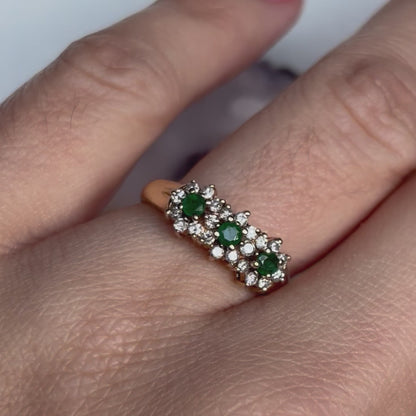 Vintage Emerald & Diamond Cluster Trilogy Ring