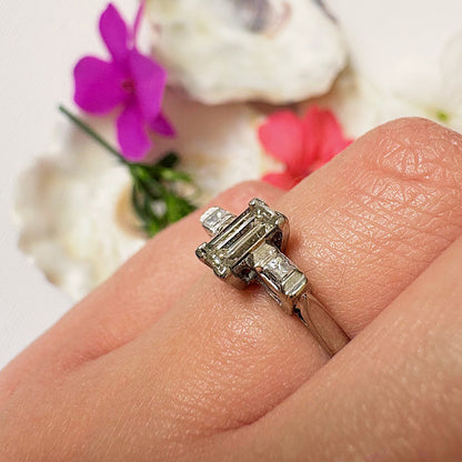 Vintage 18ct White Gold 0.55ct Baguette Diamond Ring