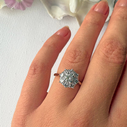 Vintage 18ct Yellow Gold 1ct Diamond Floral Cluster Ring