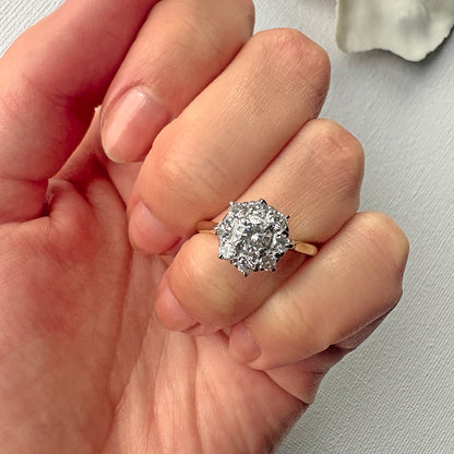 Vintage 18ct Yellow Gold 1ct Diamond Floral Cluster Ring
