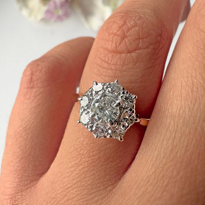 Vintage 18ct Yellow Gold 1ct Diamond Floral Cluster Ring