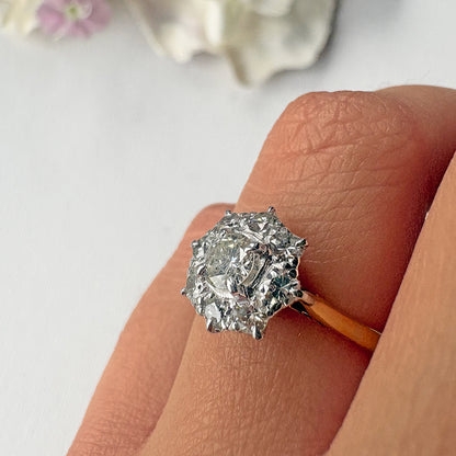 Vintage 18ct Yellow Gold 1ct Diamond Floral Cluster Ring