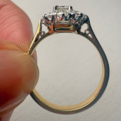 Vintage 18ct Yellow Gold 1ct Diamond Floral Cluster Ring
