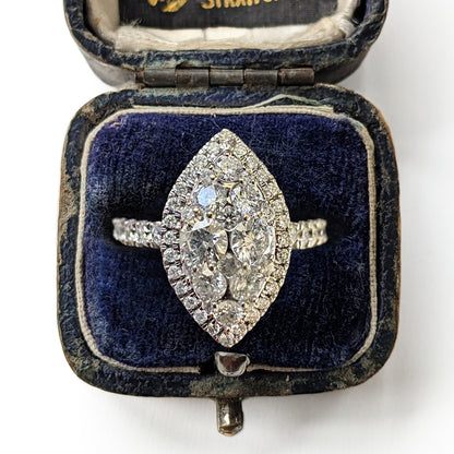 Vintage 18ct White Gold 0.95ct Diamond Marquise Cluster Ring