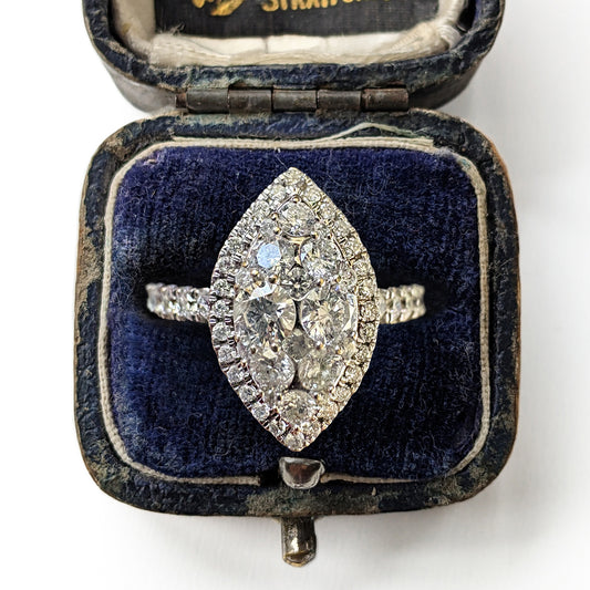 Vintage 18ct White Gold 0.95ct Diamond Marquise Cluster Ring