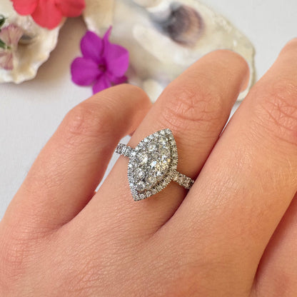 Vintage 18ct White Gold 0.95ct Diamond Marquise Cluster Ring