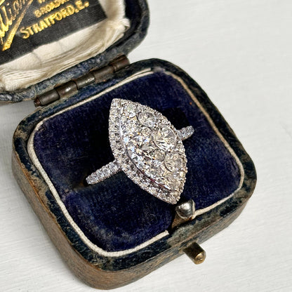 Vintage 18ct White Gold 0.95ct Diamond Marquise Cluster Ring